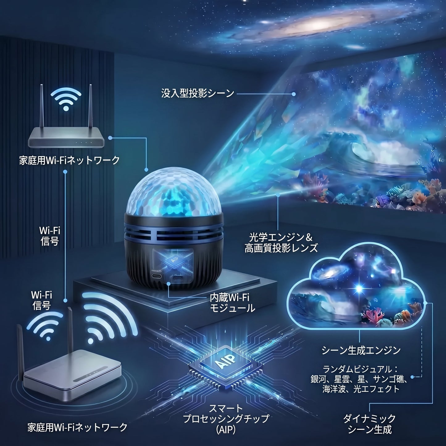 🇯🇵日本公式ストア |🌌🌌 SCNDR® 360° ナイトライトプロジェクター ― スマートホログラフィックスタープロジェクタ
